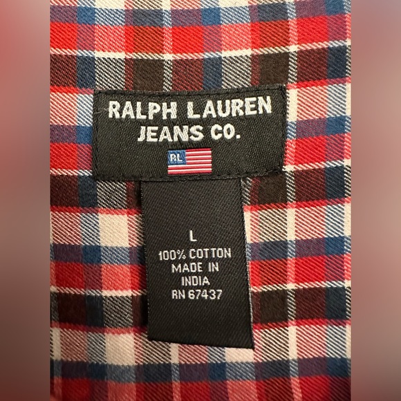 VTG Polo Jeans Co Ralph Lauren Red Plaid Button Up Shirt 100% Cotton  L - Picture 8 of 11